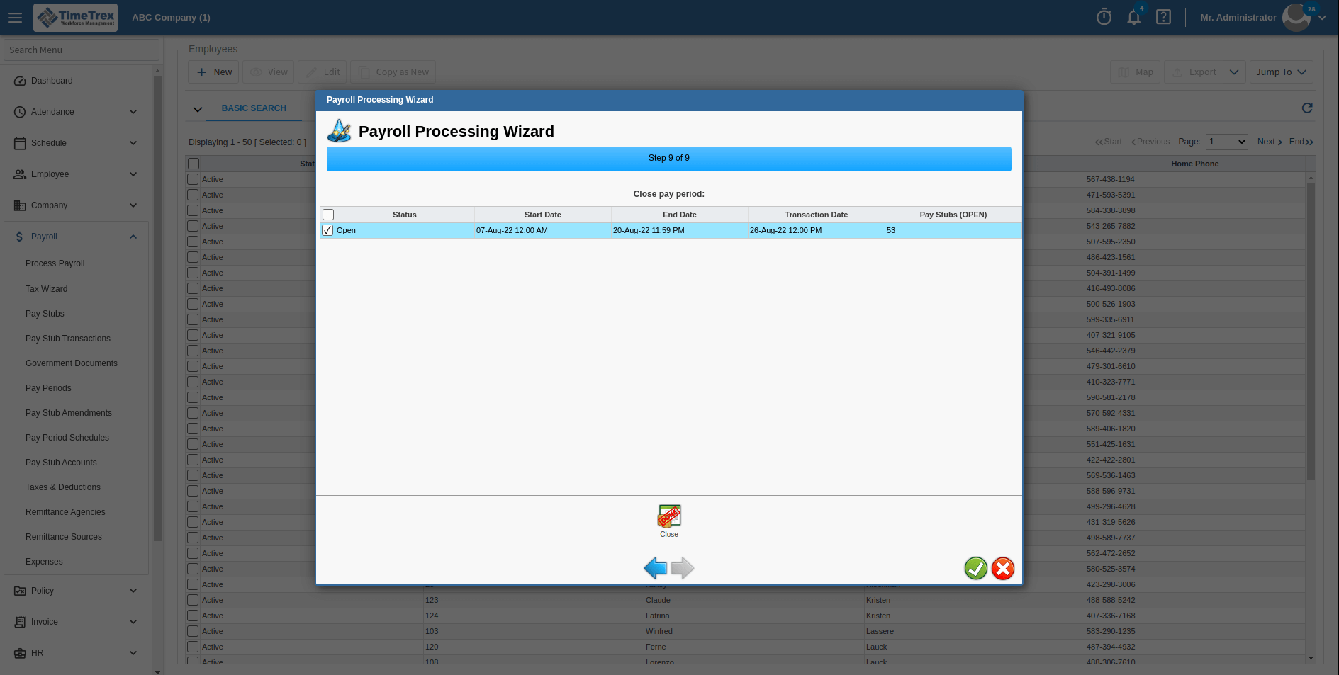 TimeTrex payroll screenshot